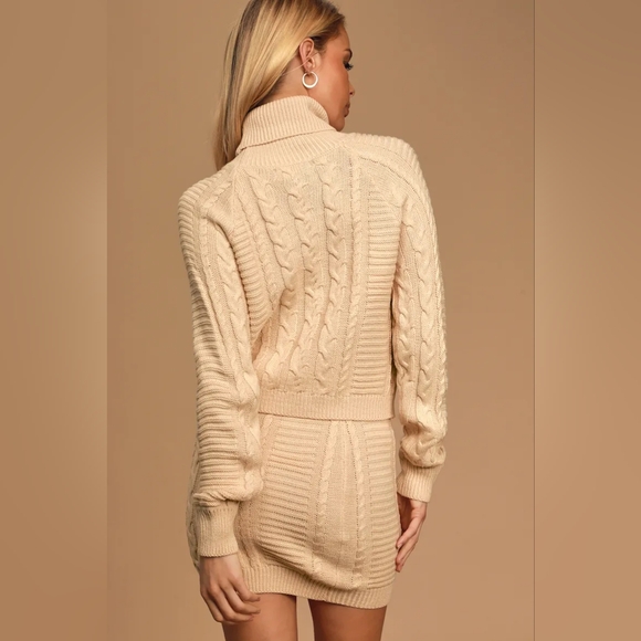Lulus In the Cards Beige Cable Knit Two-Piece Sweater Dress - Picture 4 of 5